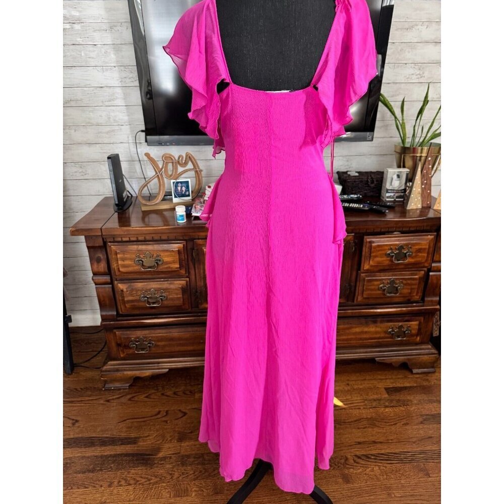 NWT Zara Magenta Pink Ruffled Midi Slip Dress Women Size Small - Picture 3 of 10